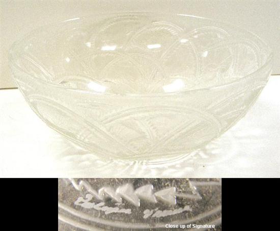 Appraisal: Lalique clear and frosted bowl ''Pinsons'' engraved ''Lalique France'' on