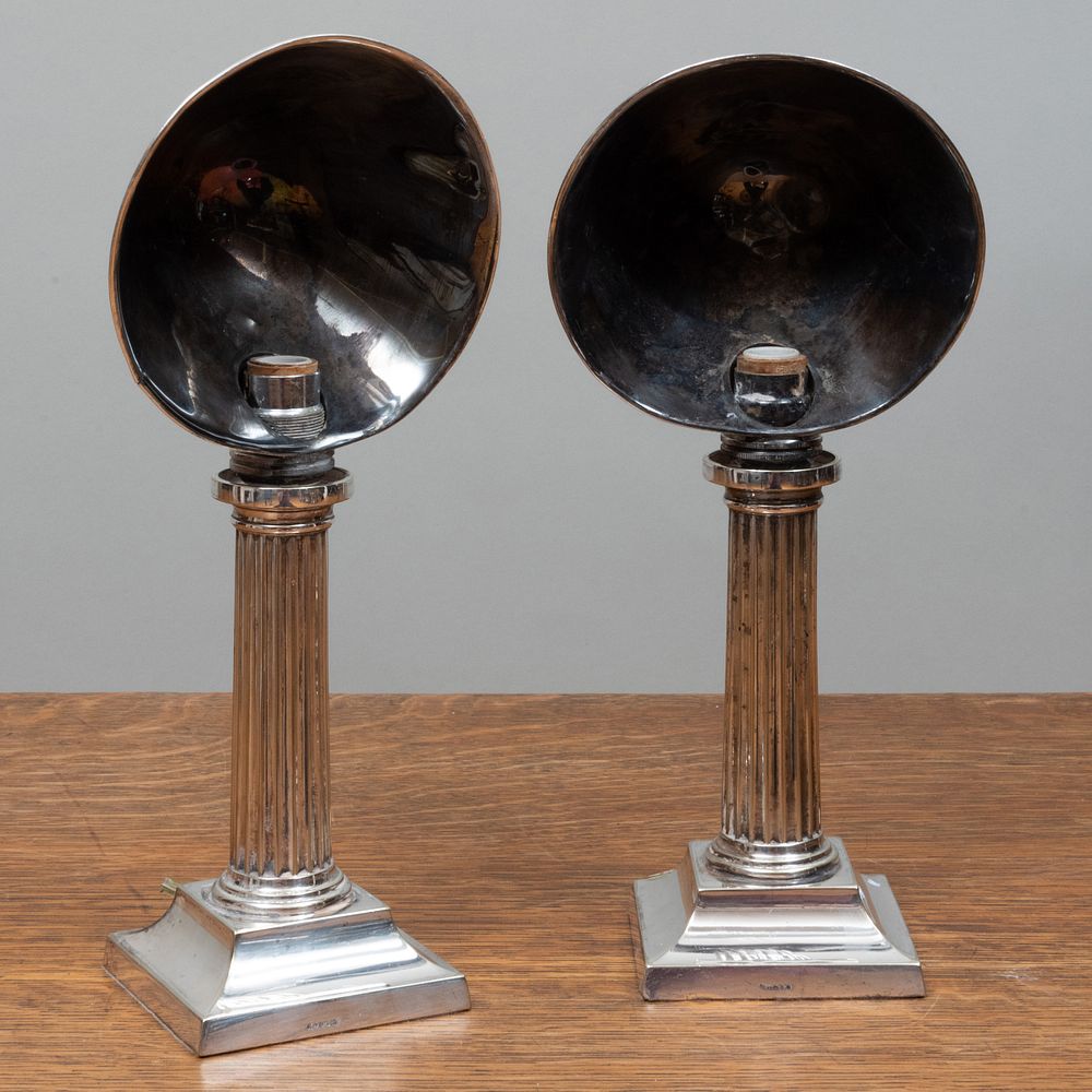 Appraisal: Pair of Silver Plate Table Lamps x x in John