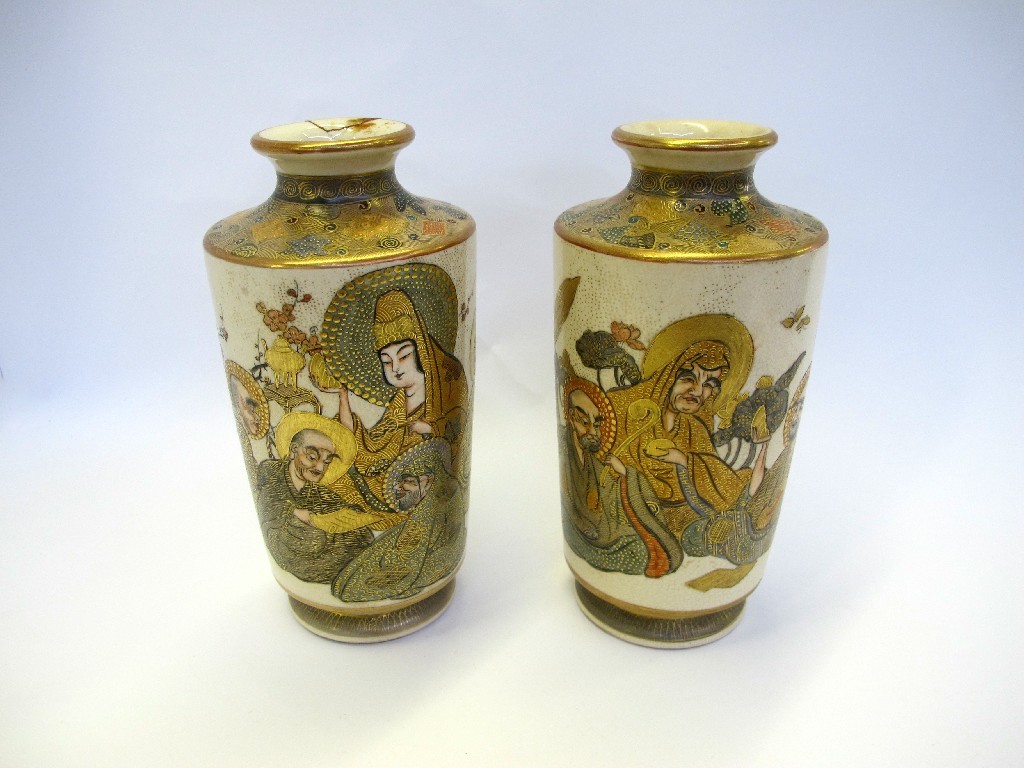 Appraisal: Pair of Satsuma vases each decorated with figures one def