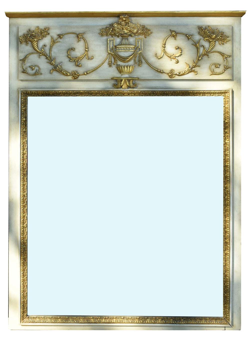 Appraisal: PAINTED AND PARCEL-GILT OVERMANTLE MIRRORFrench Italian The rectangular plate beneath