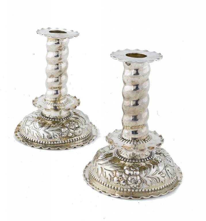 Appraisal: A PAIR OF VICTORIAN DWARF CANDLESTICKS the solomonic pillar with