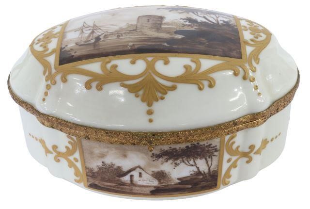 Appraisal: French hand-painted porcelain dresser box early th c with raised