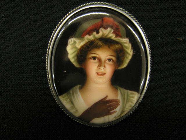 Appraisal: Wagner Miniature Painting on Porcelain of Maiden with Candle oval