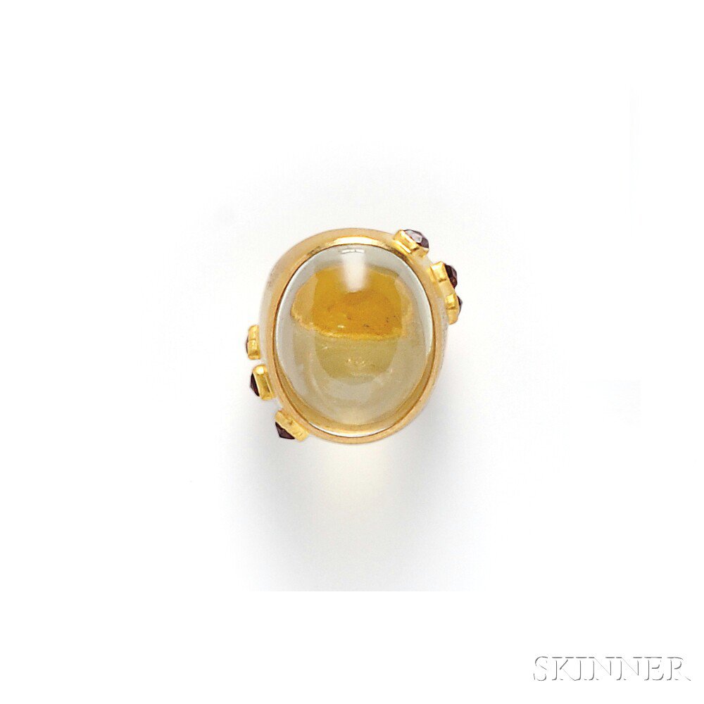 Appraisal: kt Gold Lemon Quartz and Garnet Ring Adelline set with