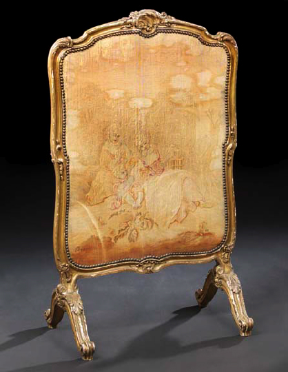 Appraisal: Louis XV-Style Giltwood Firescreen early th century the shaped tapestry