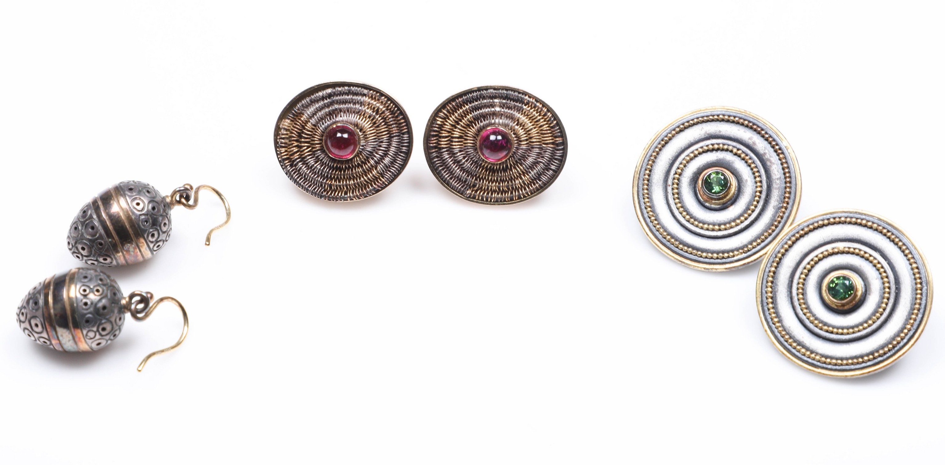 Appraisal: Pair gold and sterling earrings to include K garnet cabochon