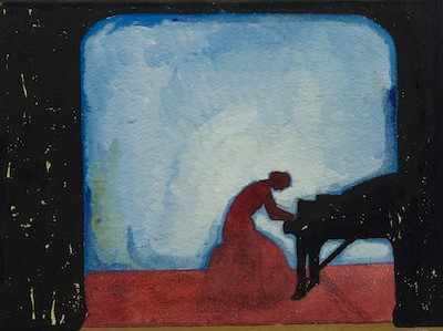 Appraisal: August F Biehle American - Pianist playing Debussy Watercolor and