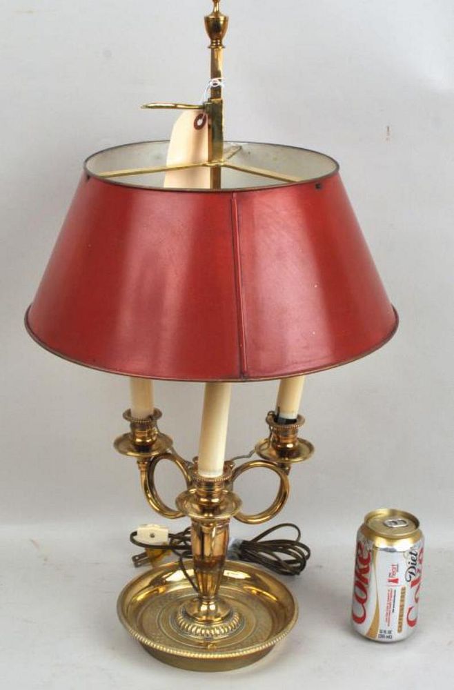 Appraisal: Three Light Red Tole Bouillote Lamp high wide deep Two