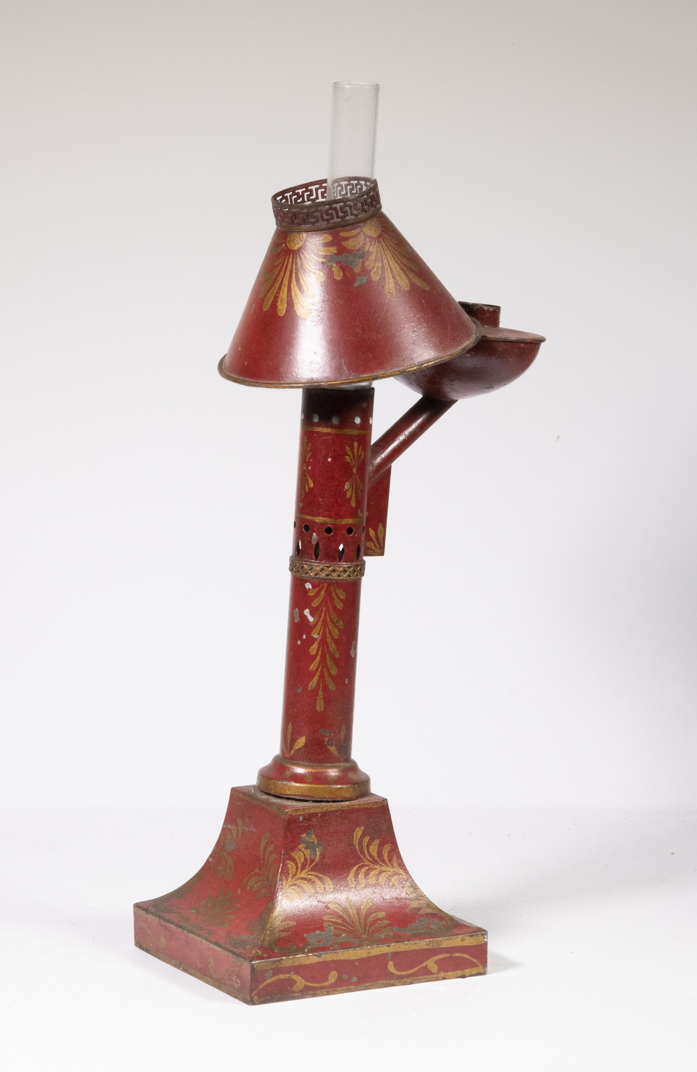 Appraisal: FRENCH TOLE PAINTED OIL LAMP th c French Painted Tin