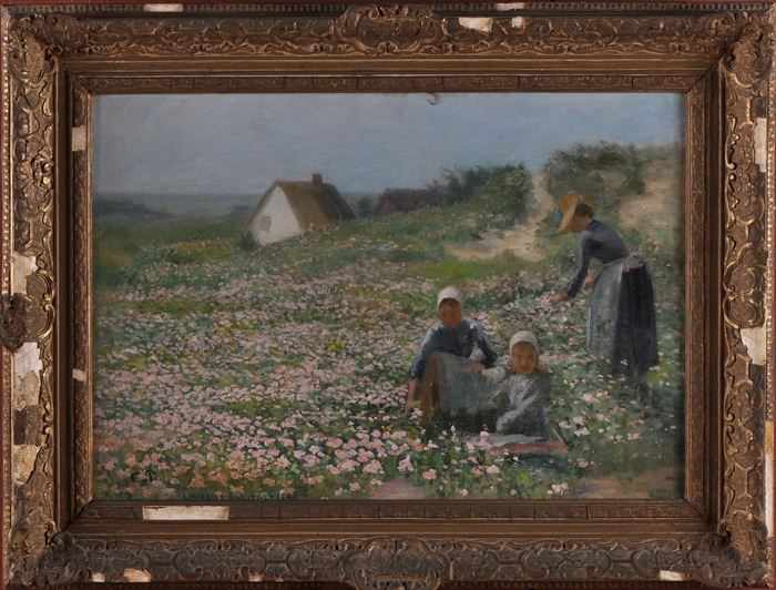 Appraisal: EUROPEAN SCHOOL IN THE MEADOW Oil on canvas x in