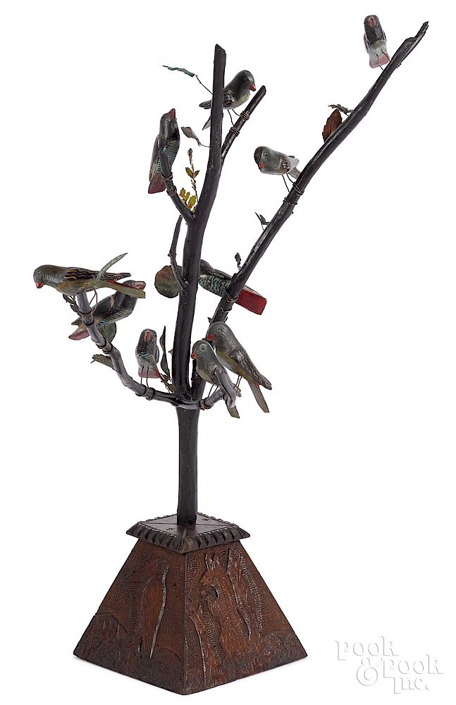 Appraisal: Large German carved and painted bird tree Large German carved