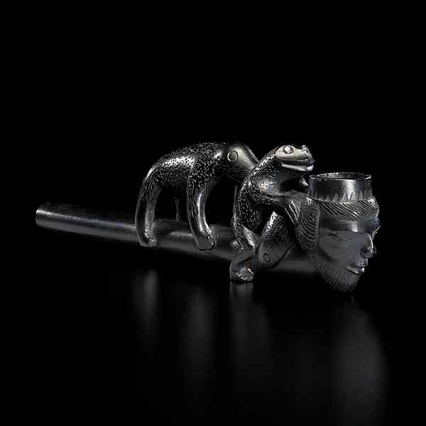 Appraisal: Haida Argillite Carved Figural Pipe four-figure pipe composed of a