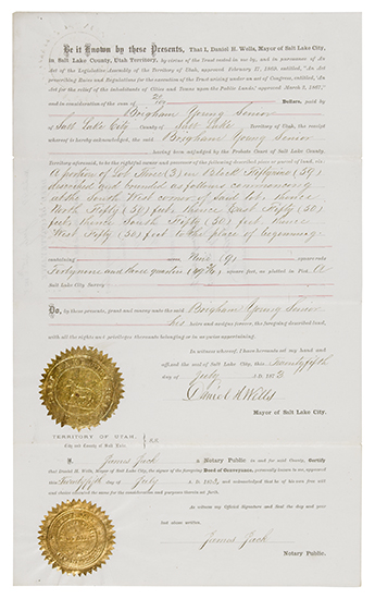 Appraisal: MORMONS Wells Daniel H Archive of deeds of conveyance to