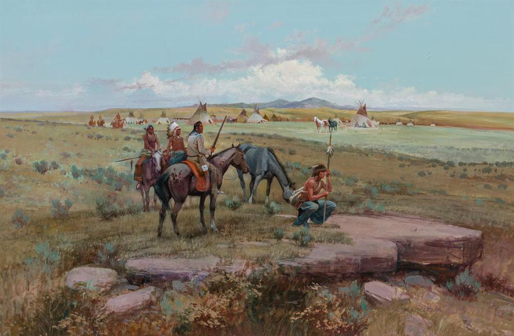 Appraisal: W STEVE SELTZER American b On the Hunt watercolor and