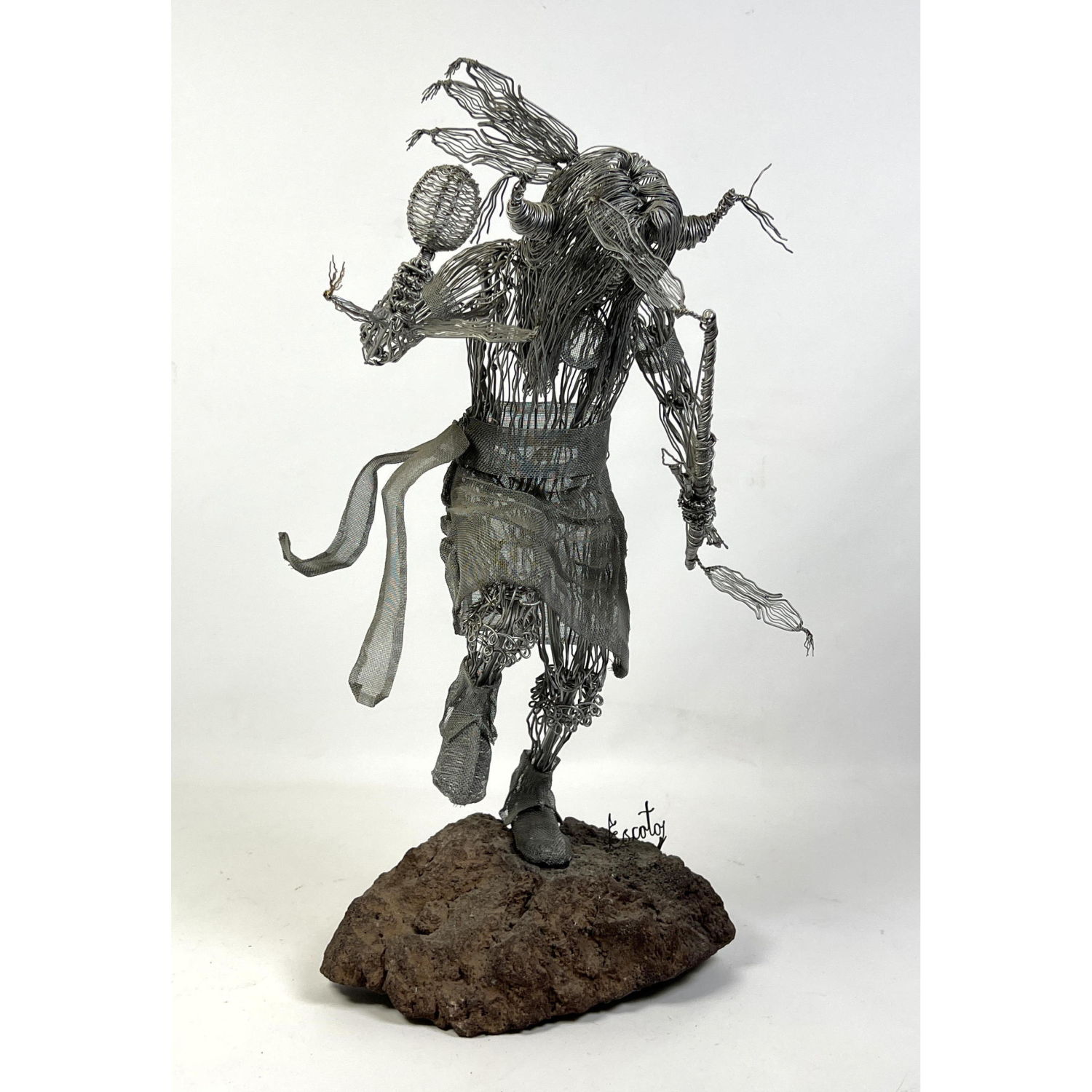 Appraisal: LUI ESCOTO Wire Sculpture of Native American Ceremonial Dancer Dimensions