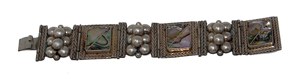 Appraisal: Sterling Silver Abalone Mexican Bracelet Bird Mark Sterling Silver Abalone