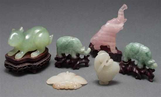 Appraisal: Six Chinese carved hardstone figures figures include three elephants rabbit