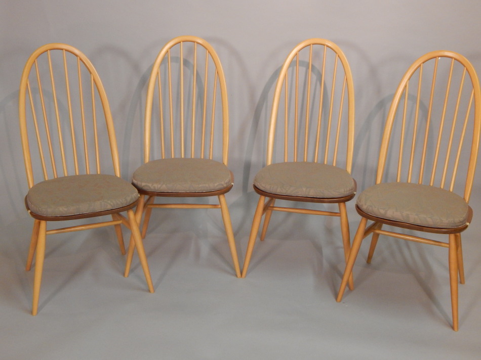 Appraisal: A set of four Ercol retro stickback kitchen chairs each