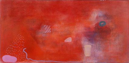 Appraisal: ROBERT NATKIN b GEOMETRIC ABSTRACTION IN RED Acrylic on canvas