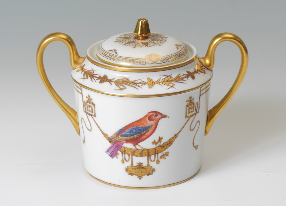 Appraisal: LIMOGES ROUARD FOR CARTIER HAND PAINTED SUGAR Covered sugar with