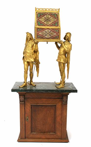 Appraisal: A Renaissance style gilt bronze and marble figural lamp early