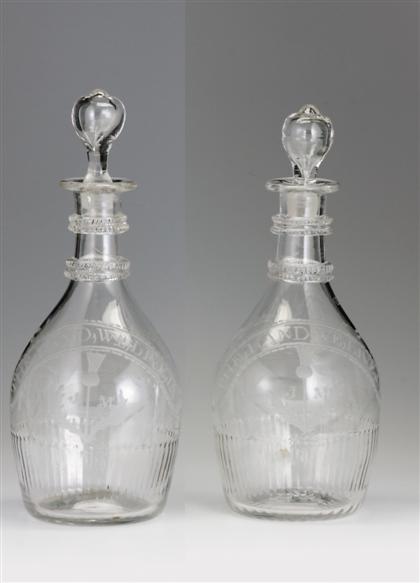 Appraisal: Pair of Irish engraved glass decanters late th century Each