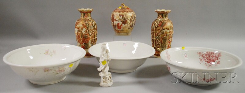 Appraisal: Four Asian Ceramic Items and Three Chamber Basins a blanc