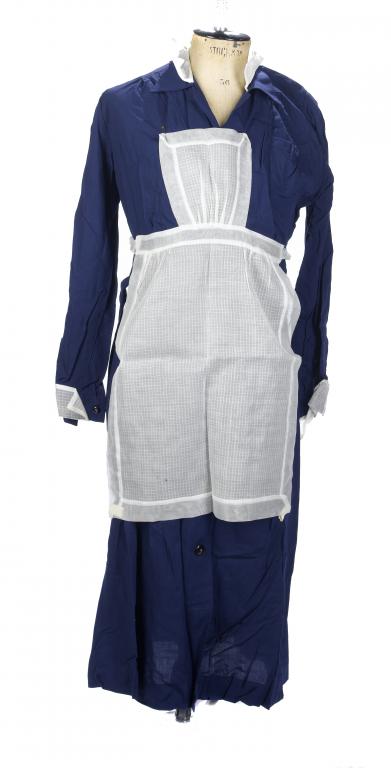 Appraisal: TWO PARLOUR MAID'S BLUE COTTON OVERALLS with collar cuffs and