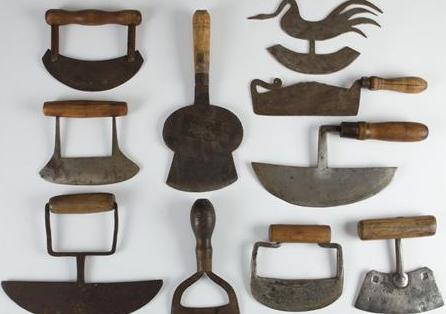 Appraisal: NINE EARLY AMERICAN WROUGHT-IRON AND WOOD FOOD CHOPPERS Est -