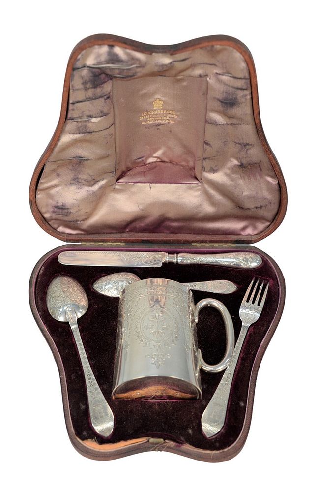 Appraisal: Edward Barnard Sons Silver Five Piece Travel Set in a