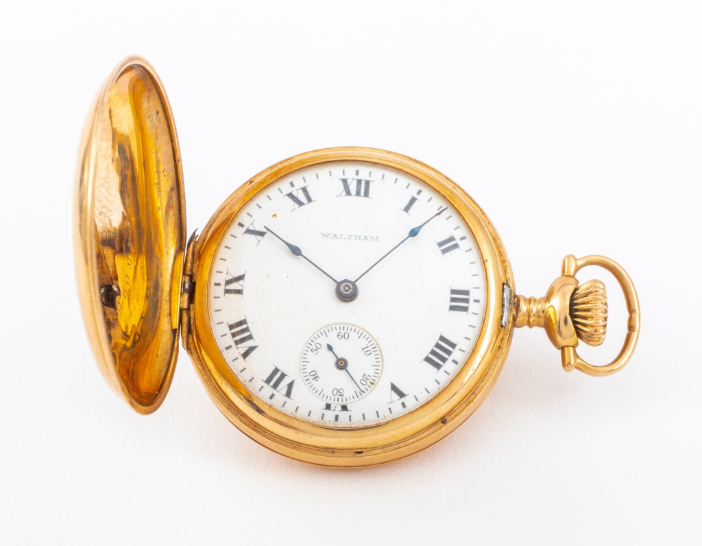 Appraisal: WALTHAM K YELLOW GOLD HUNTER CASE POCKET WATCH Waltham pocket