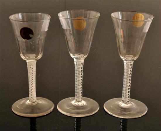 Appraisal: A SET OF THREE ENGLISH CORDIAL GLASSES TH CENTURY Each