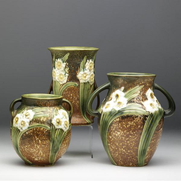 Appraisal: ROSEVILLE Jonquil three vases and Unmarked