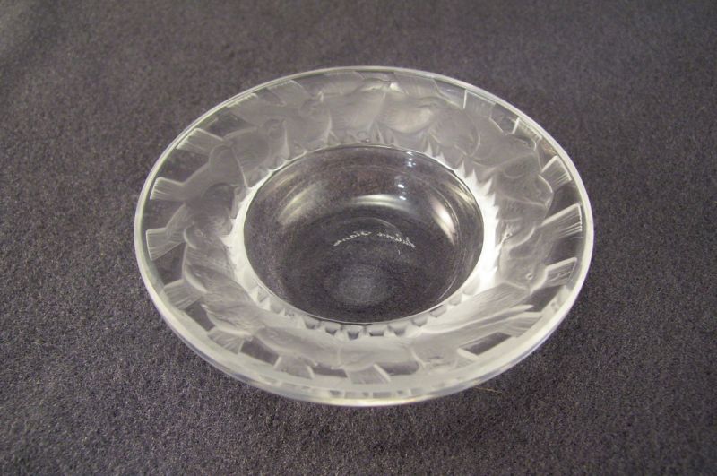 Appraisal: Lalique Crystal Pin Dish Raised outer band of birds design