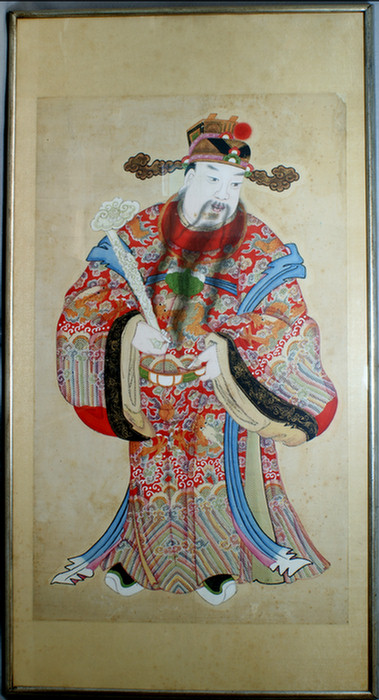 Appraisal: Chinese painted woven paper scroll of a Mandarin c x