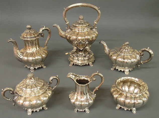 Appraisal: Sterling silver tea service six pieces- coffeepot h x l