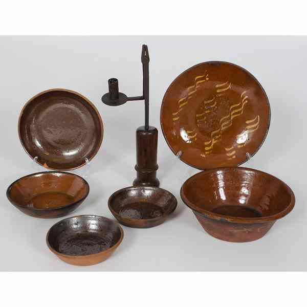 Appraisal: Redware Bowls Plus American An assembled group of six redware