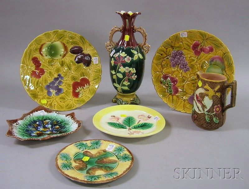 Appraisal: Seven Pieces of Assorted Majolica Tableware a pair of Sarreguemines