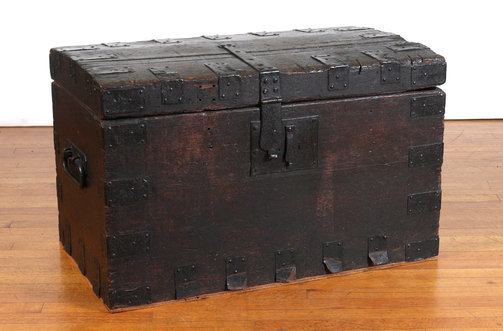 Appraisal: EARLY CONTINENTAL OAK CHEST WITH IRON HARDWARE Slightly domed top