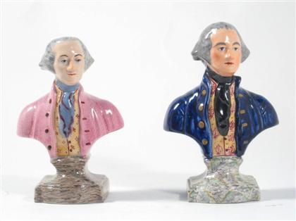 Appraisal: Two Staffordshire busts of Washington th century Centennial busts the