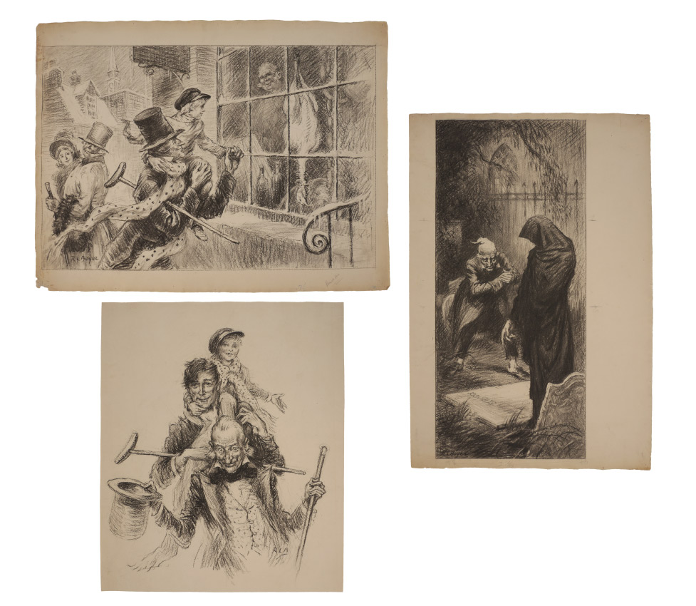 Appraisal: BOYER Ralph Ludwig American - Illustrations for Scrooge Charcoal Appearance