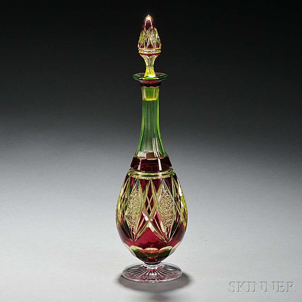 Appraisal: Ruby Cut-to-Vaseline Glass Cruet late th early th century baluster-form