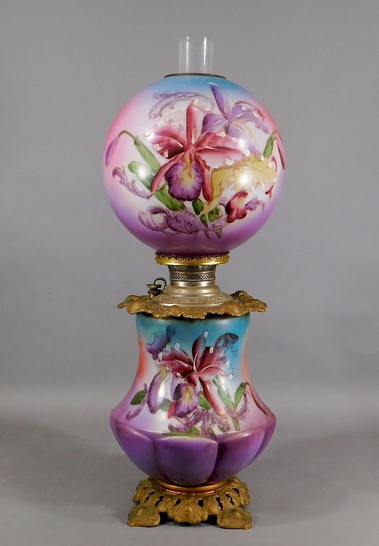 Appraisal: C Miller Gone With The Wind Glass Oil Lamp Connecticut