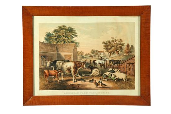 Appraisal: AMERICAN FARM YARD-EVENING BY CURRIER IVES Handcolored lithograph on paper