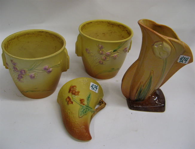 Appraisal: FOUR AMERICAN ROSEVILLE ART POTTERY PIECES includes a vase in