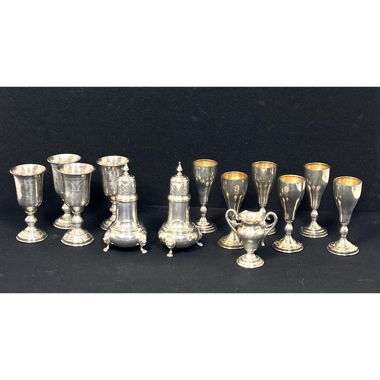 Appraisal: pcs and Sterling Silver Tableware Casters Cordials Small handled vase