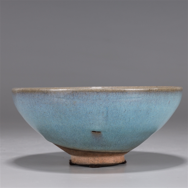 Appraisal: Chinese Junyao glazed purple splash ceramic bowl glaze flaws to