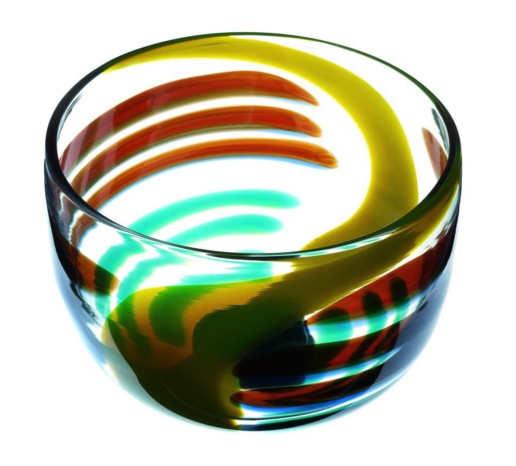 Appraisal: Centerpiece bowl in red green and yellow art glass Designed