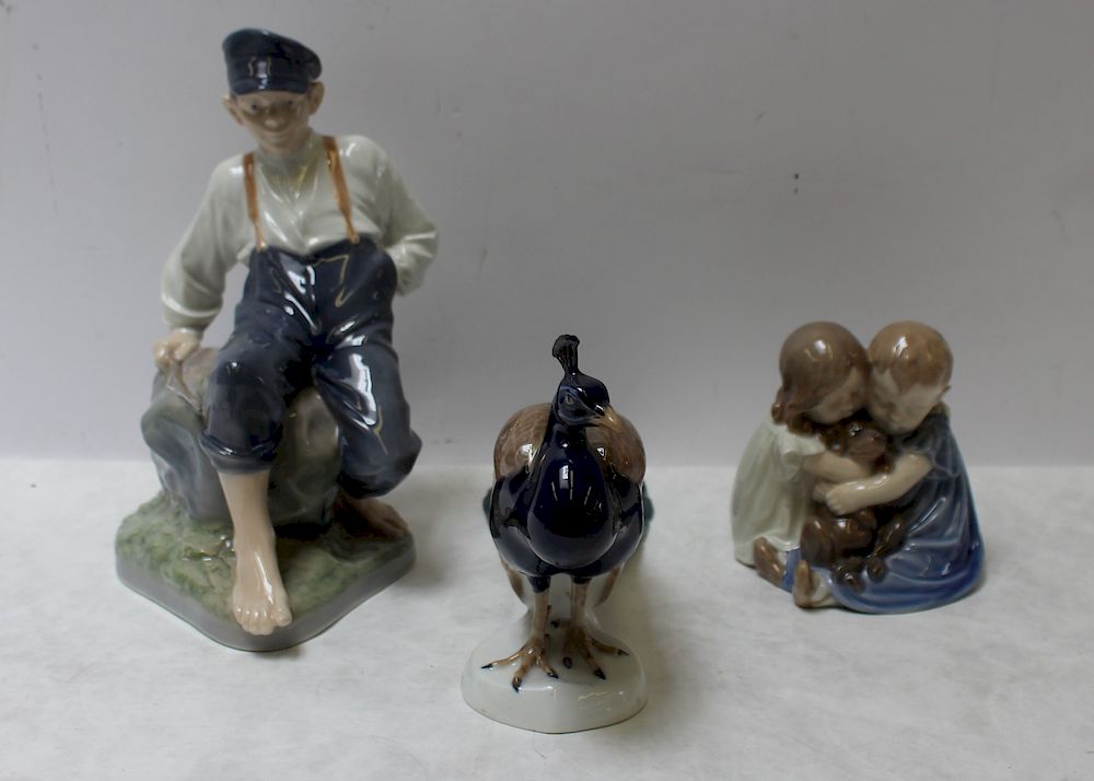 Appraisal: COPENHAGEN Grouping of Figurines To include Peacock by Cogenhagen Porcelain