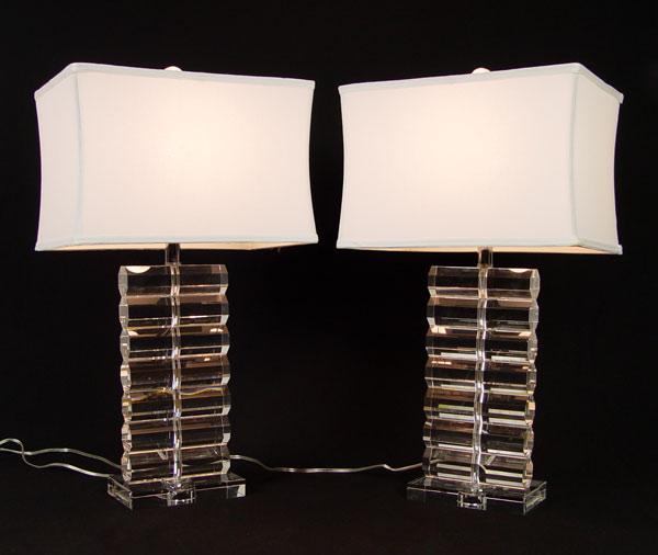 Appraisal: PAIR MODERN CRYSTAL TABLE LAMPS Matched pair faceted finial ''